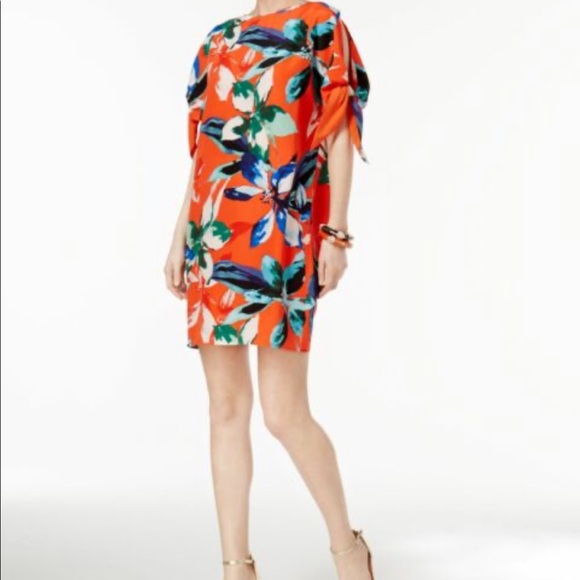 Vince Camuto Coral Floral Mid Length Shift Dress - Picture 1 of 4